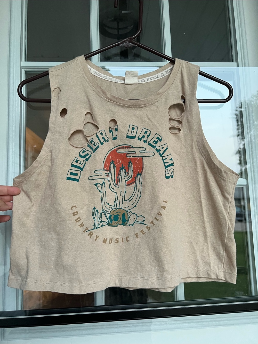Recycled Threads USA Tour Desert Dreams Beige Graphic Crop Tank Top Sz M